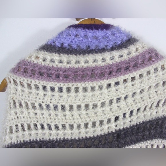 1990’s Chunky Boxy Sweater with Open Front Super Soft Fuzzy Purple White Cardiga - Picture 6 of 7